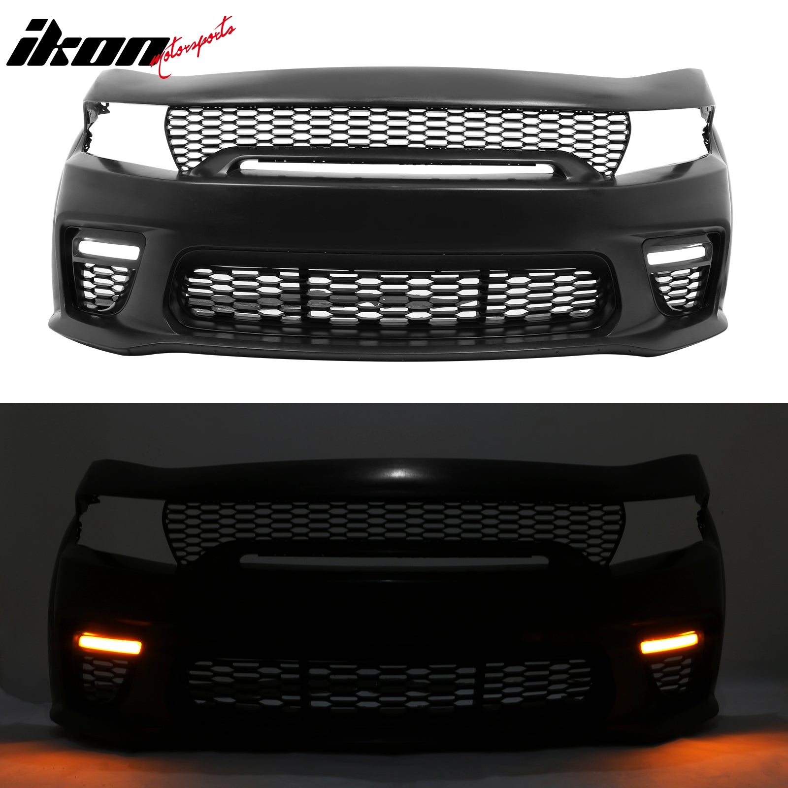 For 15-23 Charger Upper Lower Grilles Front Bumper Conversion W/ Pink Lip LED PP