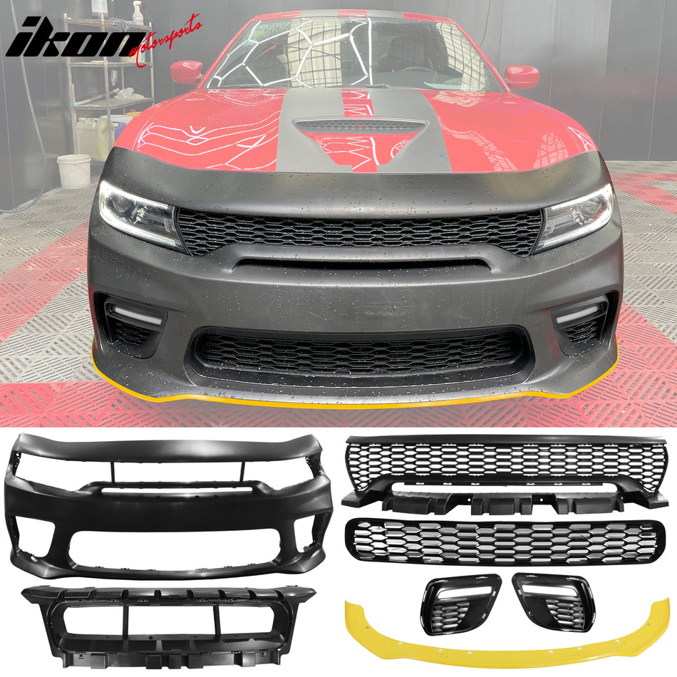 2015-2023 Dodge Charger Widebody LED Front Bumper Cover Yellow Lip PP