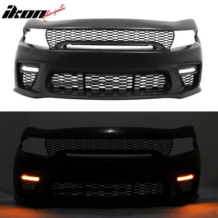 Fits 15-23 Charger Upper Lower Grilles Front Bumper Conversion LED Yellow Lip PP