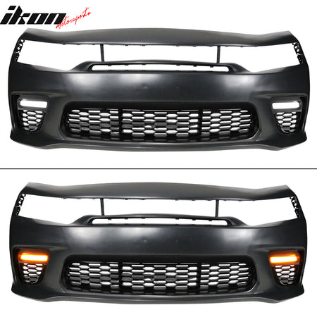 Fits 15-23 Charger SRT Upper Lower LED Grilles Front Bumper Cover W/ Pink Lip PP