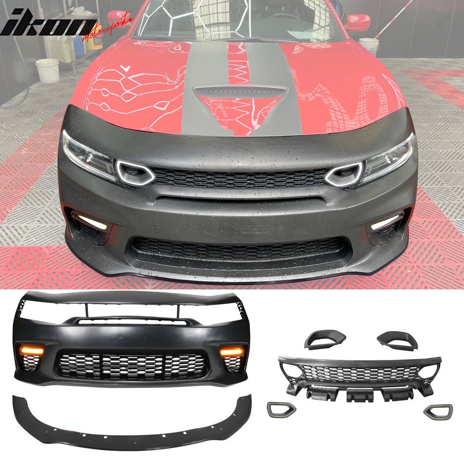 2015-2023 Dodge Charger Widebody LED Bumper Cover Matte Black Lip PP