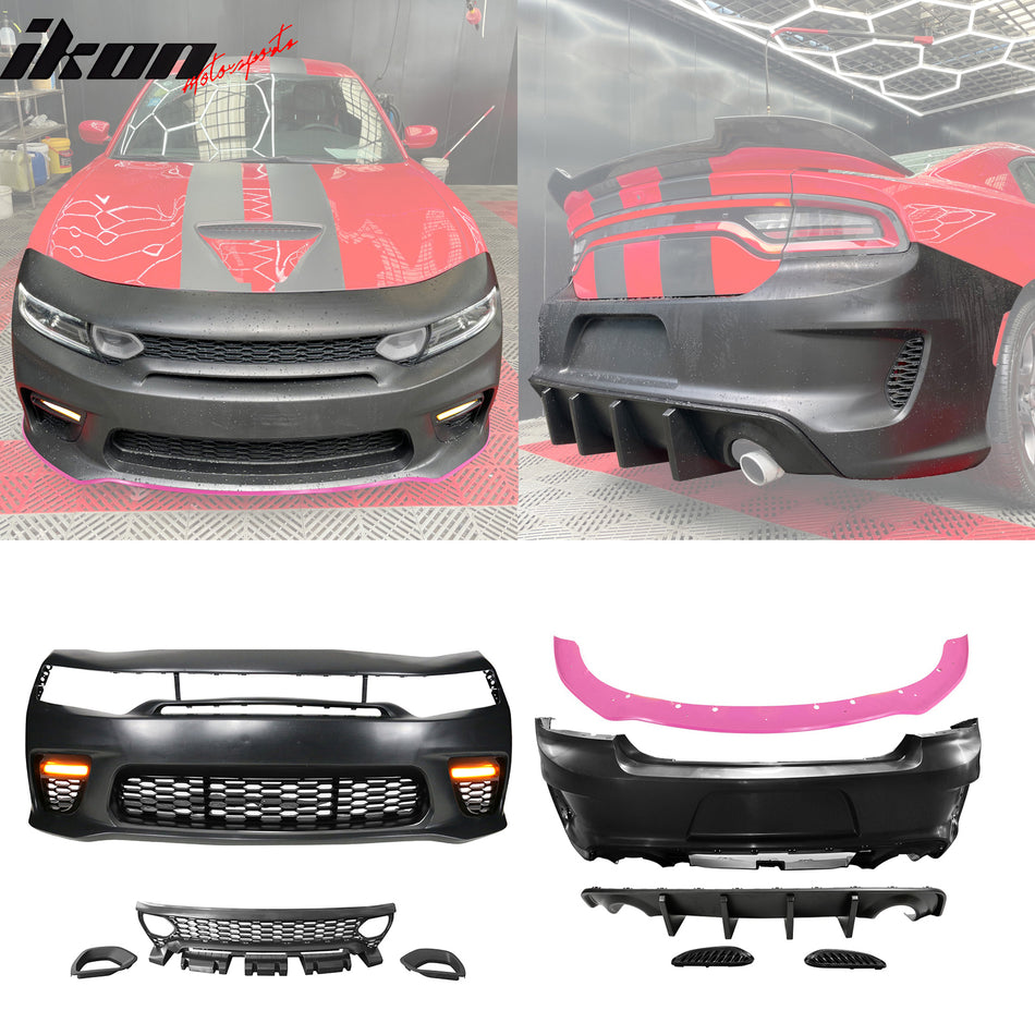 2015-2023 Dodge Charger Widebody SRT Rear Front Bumper Pink Lip PP LED