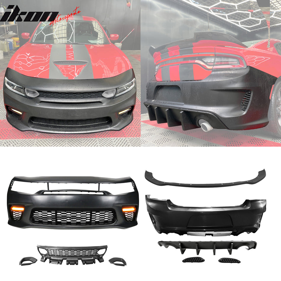 2015-2023 Dodge Charger Widebody SRT LED Front Bumper Matte Black Lip