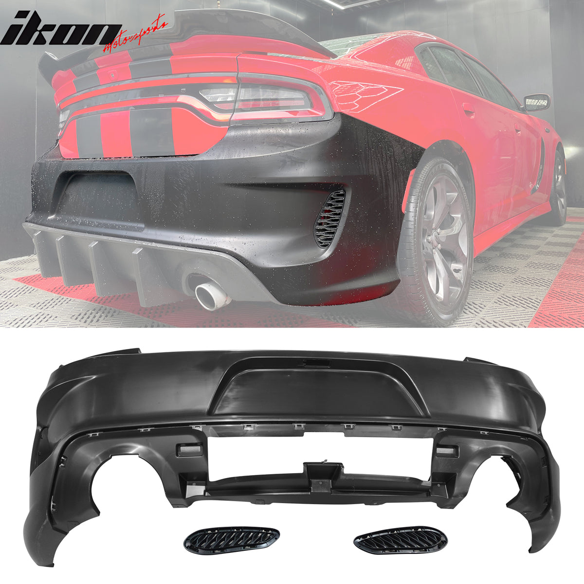 Fits 15-23 Charger SRT Upper Lower Grille Front Bumper W/ Matte Black Lip PP LED