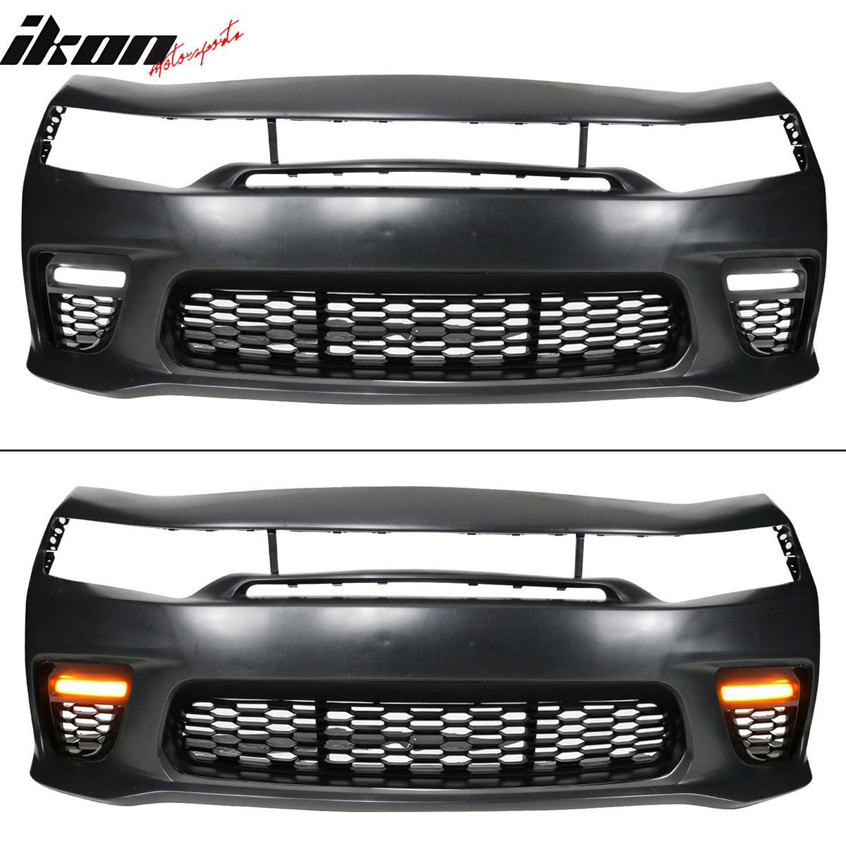 Fits 15-23 Charger SRT Upper Lower Grille Front Bumper W/ Matte Black Lip PP LED