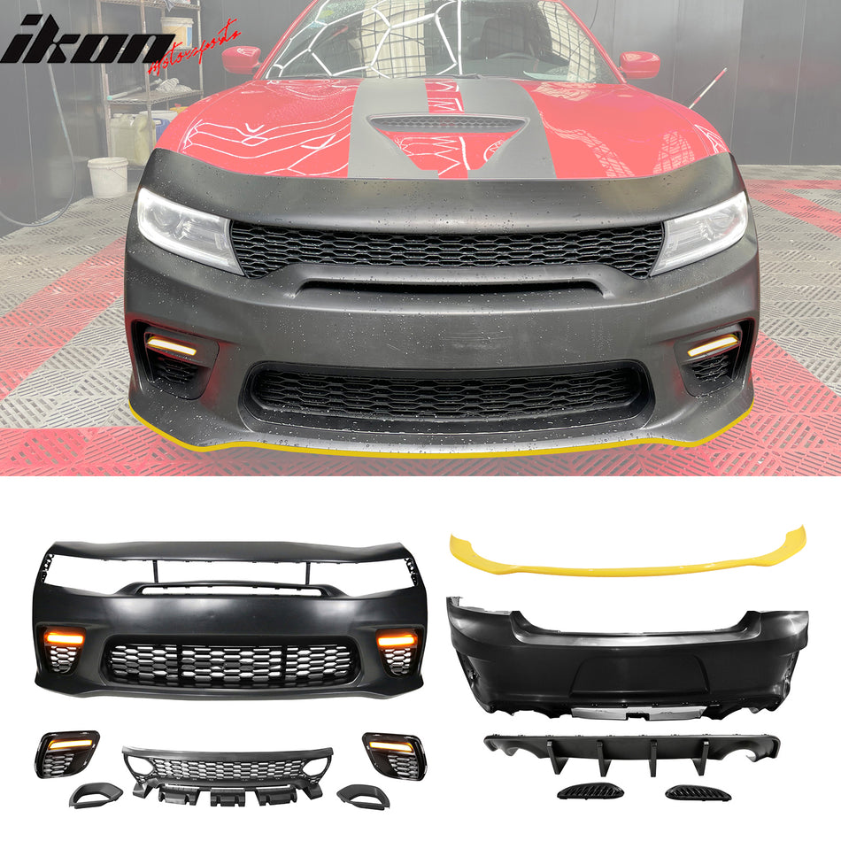 2015-2023 Dodge Charger Widebody SRT Front Bumper Yellow Lip PP LED