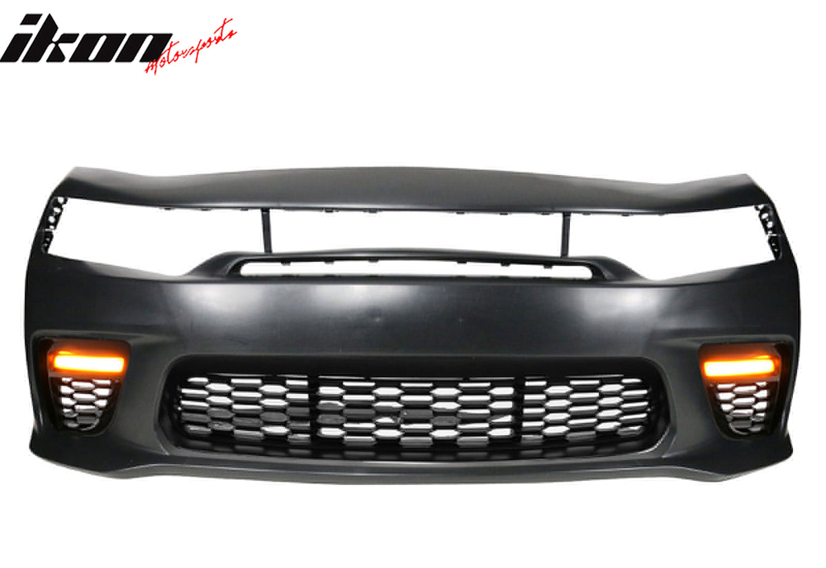 Fits 15-23 Charger SRT Upper Lower Grilles Front Bumper Cover Yellow Lip PP LED