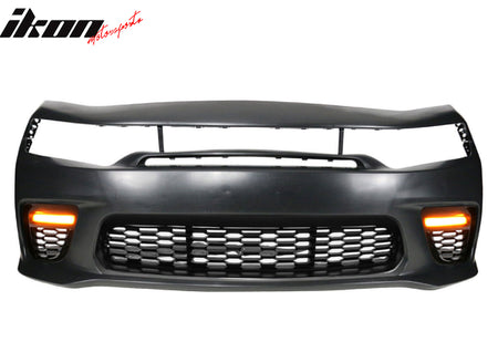 Fits 15-23 Charger SRT Upper Lower Grilles Front Bumper Cover Yellow Lip PP LED