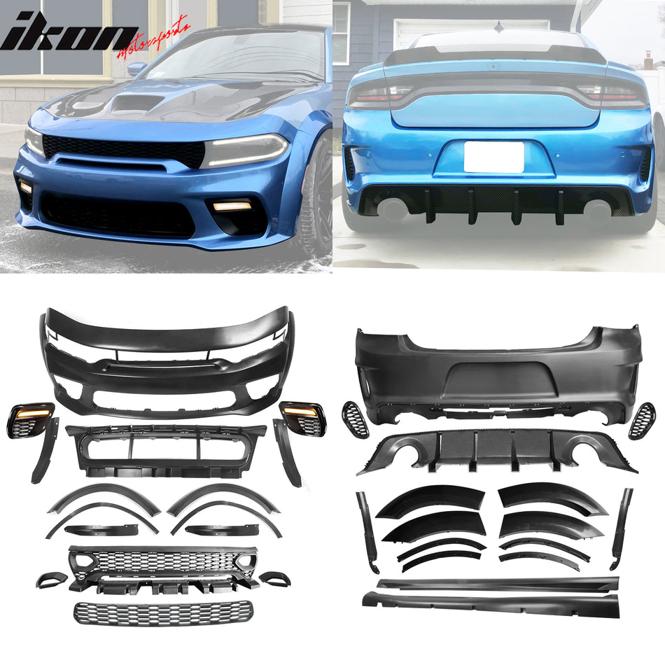 2015-2023 Charger Widebody Rear Bumper Covers W/ SRT Grilles LED ABS