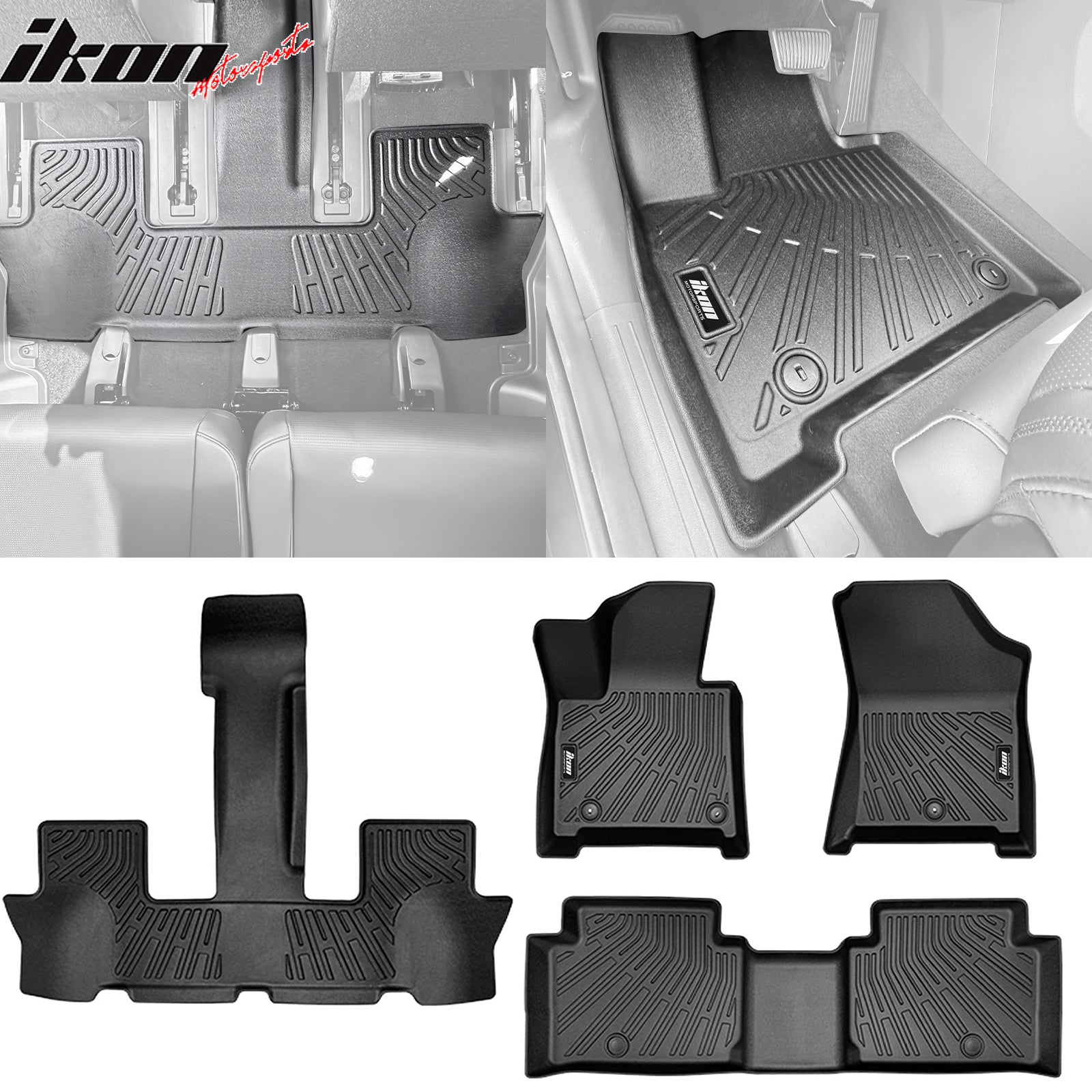 IKON MOTORSPORTS 3D Molded TPE Floor Mats + Rear Cargo Trunk Liner, Compatible with 2024-2025 Hyundai Santa FE, Black All Weather Anti-Slip Floor Liners Trunk Mat W/ Seat Protector Backrest Cover 5PCS