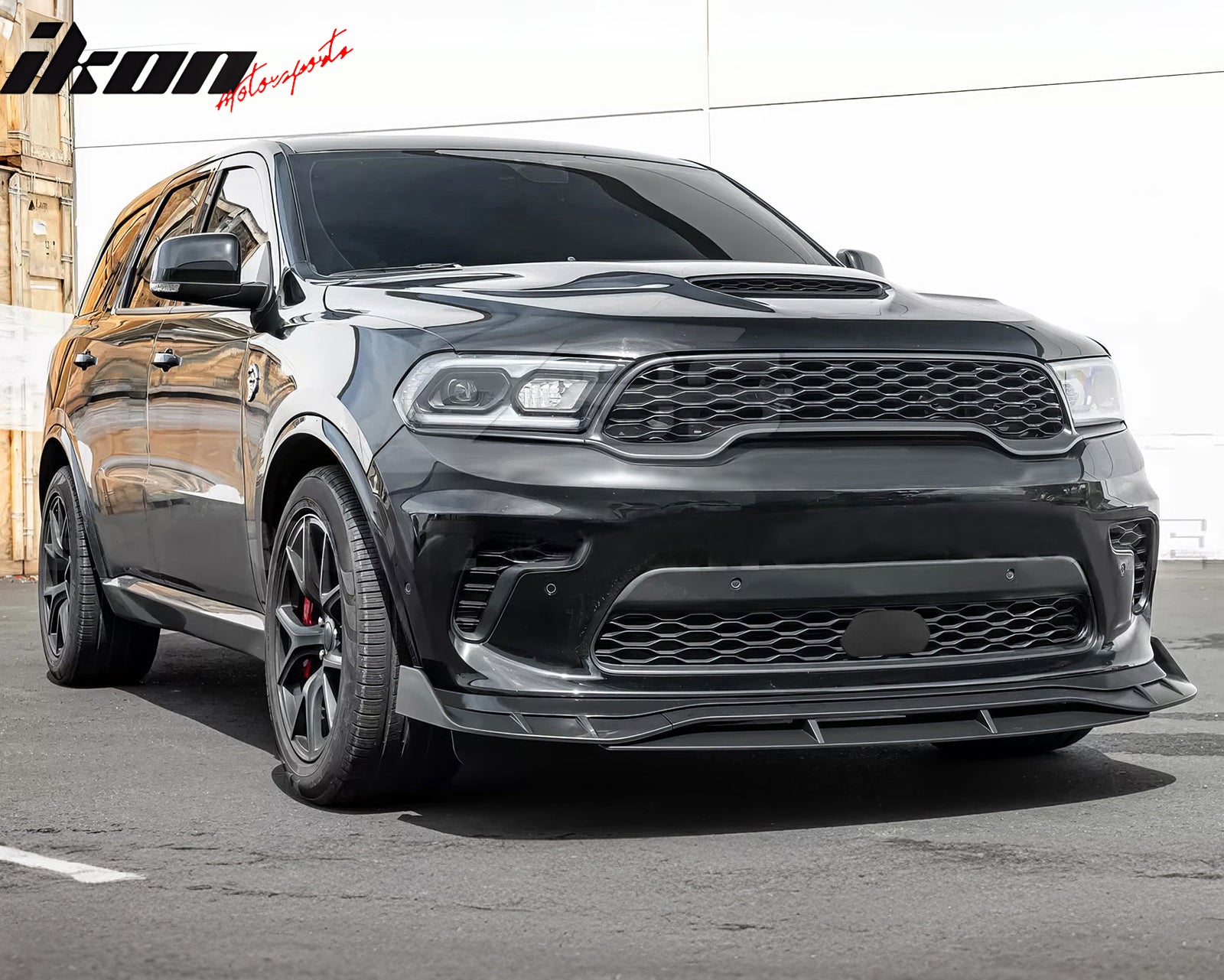 IKON MOTORSPORTS Front Bumper Lip, Compatible with 2021-2024 Dodge Durango All Models, Hellcat Style Matte Black PP Polypropylene Air Dam Chin Spoiler Protector Splitter 5PCS