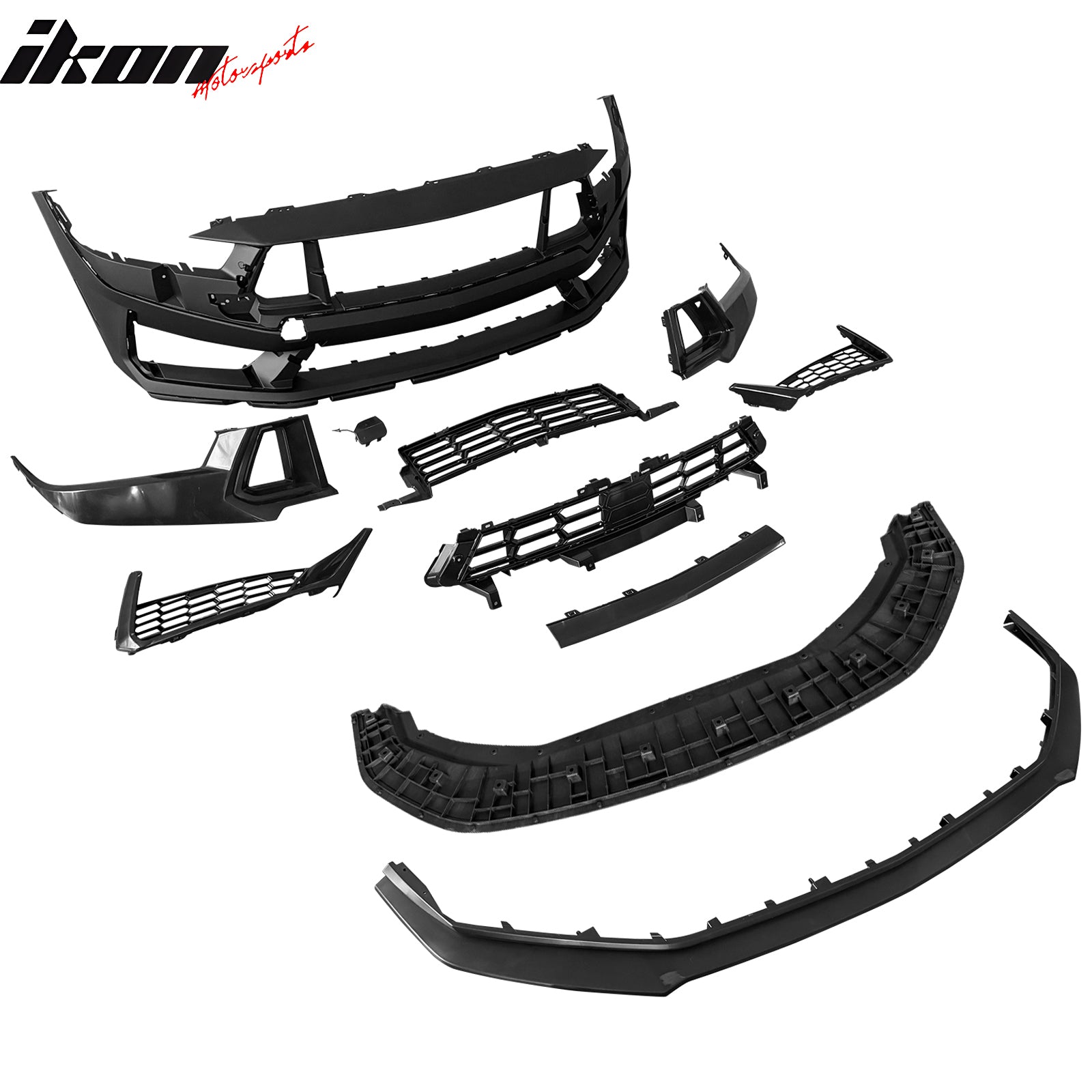 Fits 24-25 Ford Mustang Dark Horse Style Front Bumper Conversion Kit W/ Grilles