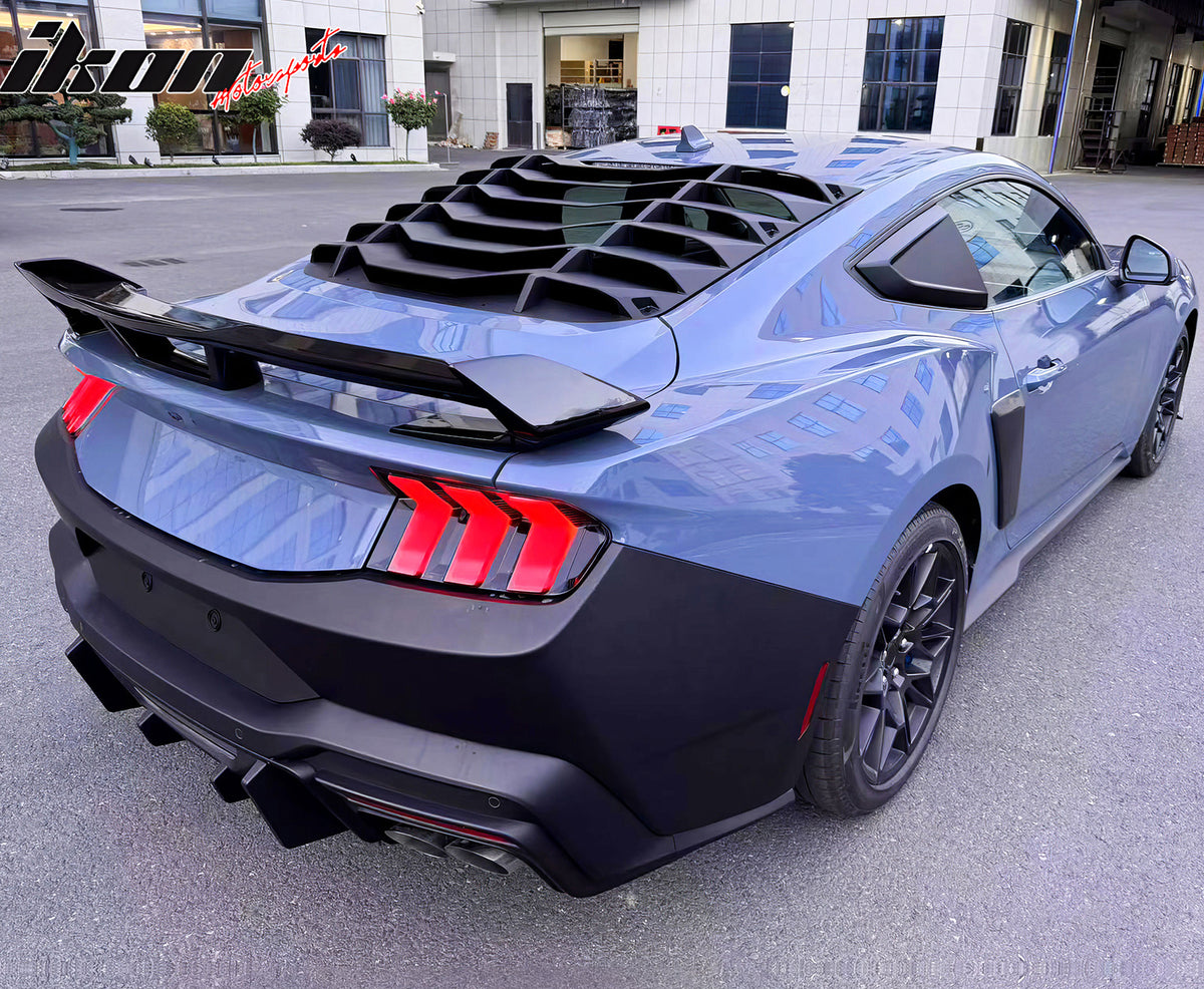 IKON MOTORSPORTS, Trunk Spoiler W/ Gurney Flap Compatible with 2024-2025 Ford Mustang 7th Gen S650, Dark Horse Gloss Black ABS Rear Trunk Lid Spoiler Handling Package Smoke PC Gurney Flap Wicker Bill