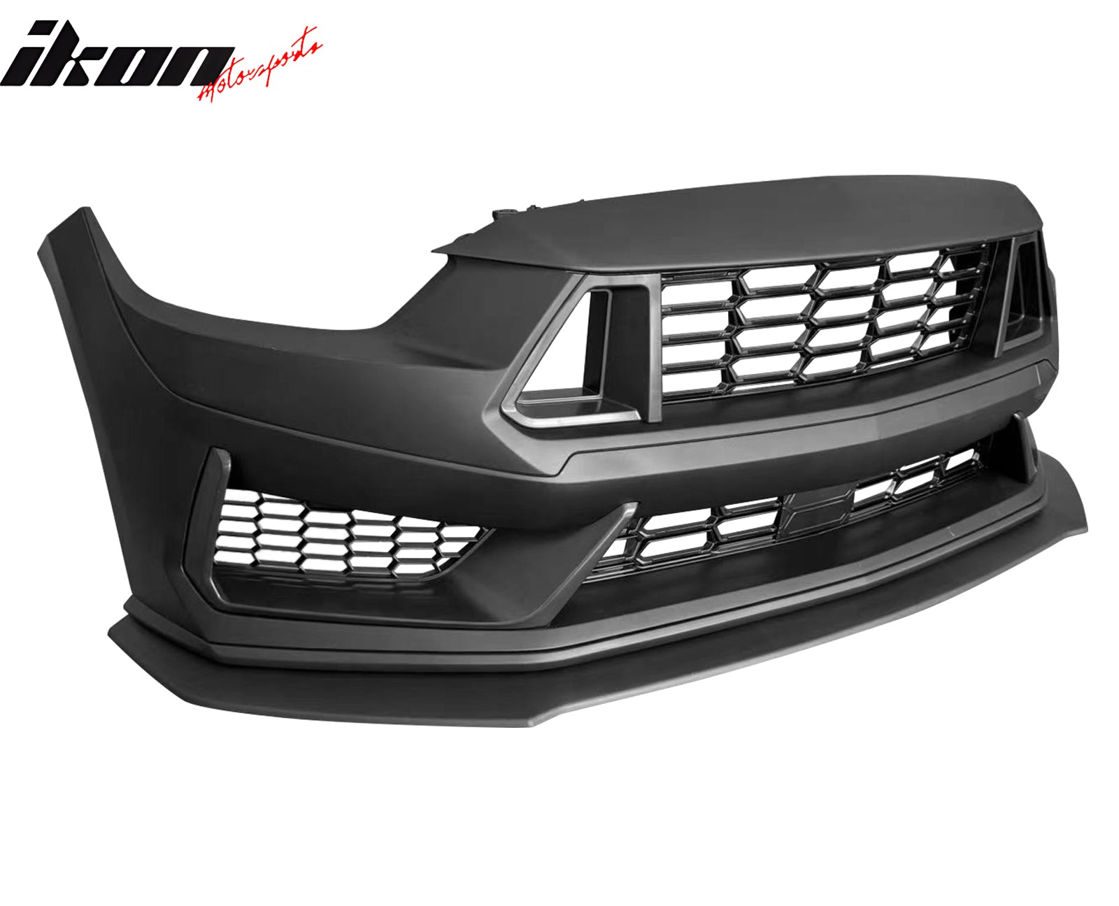 IKON MOTORSPORTS, Front Bumper Conversion Cover Compatible With 2015-2017 Ford Mustang V6 & GT, Unpainted Dark Horse Handling Package PP Front Valance Lip W/ Lower Upper Grilles Bumper Fascia Applique