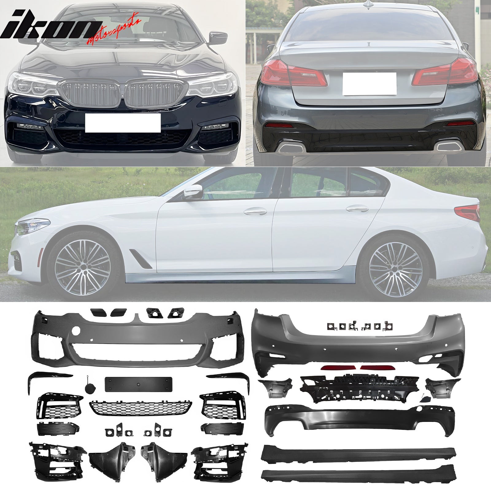 M-Tech Style Front Rear Bumper Cover W/ Grilles + Side Skirts for 2017 ...