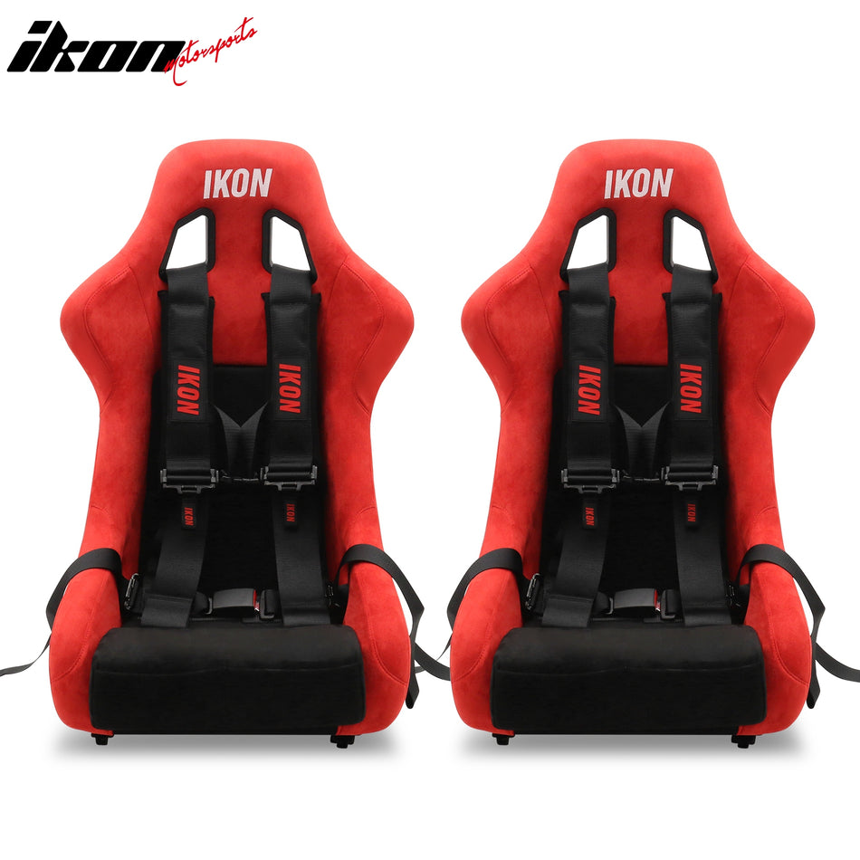 2x Universal Adjustable Bucket Racing Seats Slider 4 Point 3" Belt Harness Black