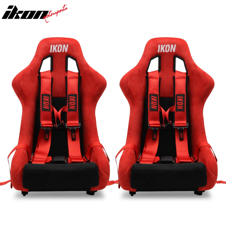 2x Universal Adjustable Bucket Racing Seats Slider 4 Point 3" Belt Harness Red