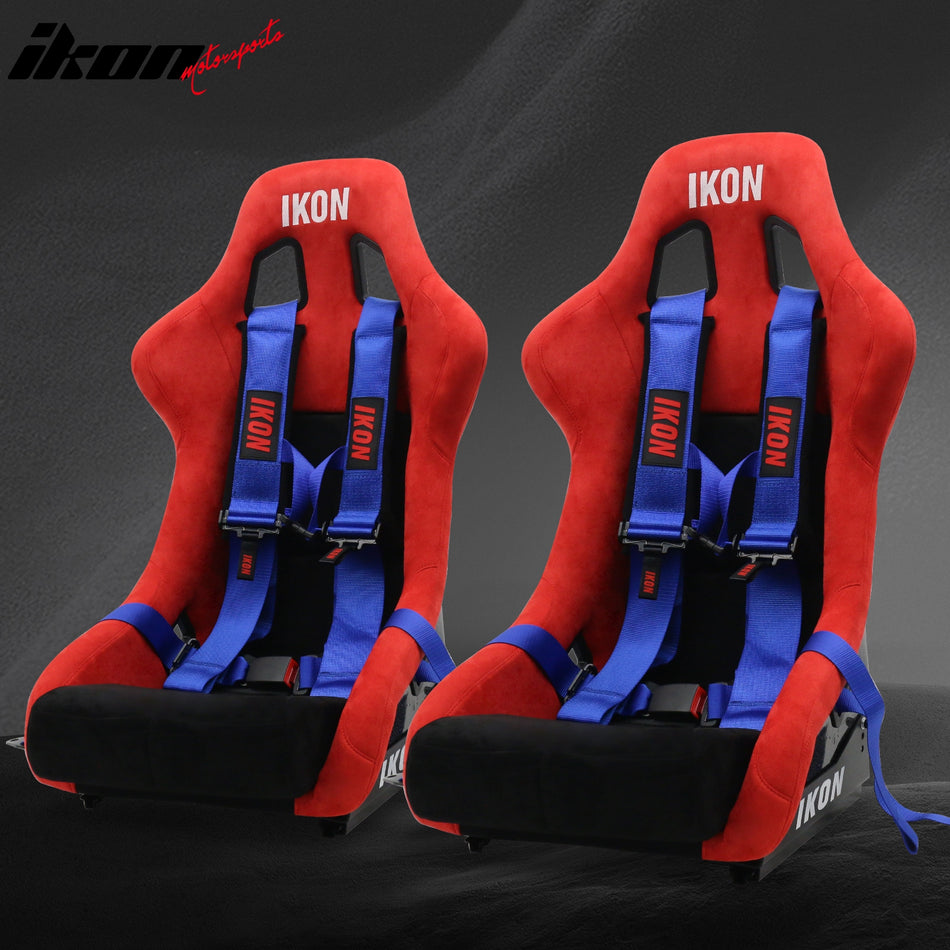 Universal Racing Bucket Seats W/ 4 Point 3" Belt Harness Blue