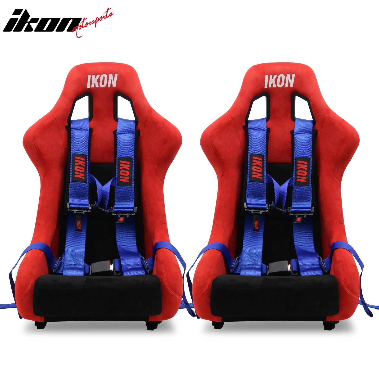 2x Universal Ergonomic Bucket Racing Seats Slider 4 Point 3" Belt Harness Blue