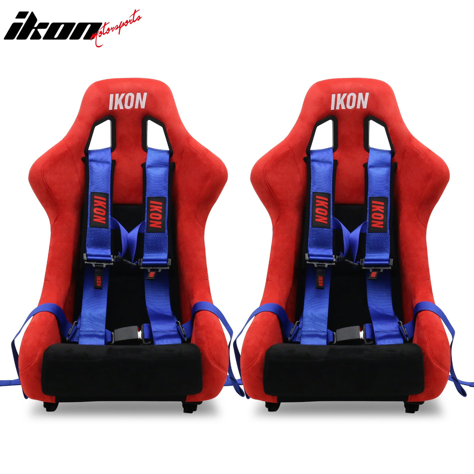 2x Universal Ergonomic Bucket Racing Seats Slider 4 Point 3" Belt Harness Blue