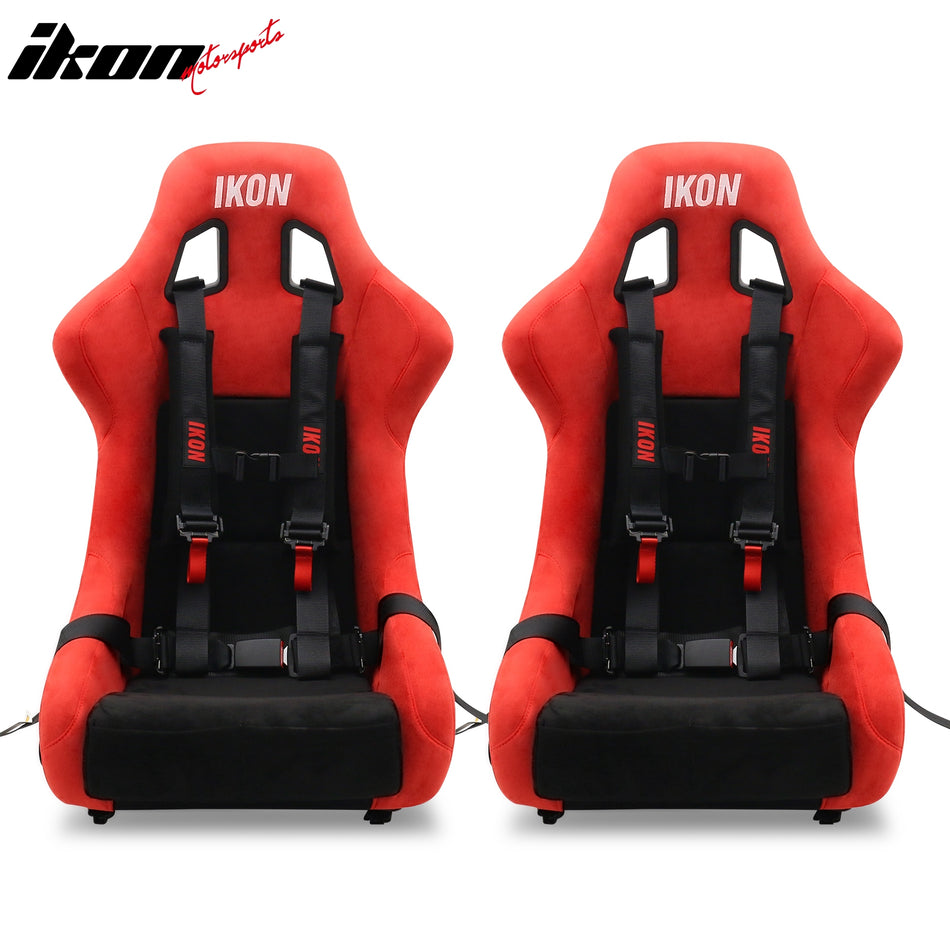 2x Universal Adjustable Bucket Racing Seats Slider 4 Point 2" Belt Harness Black