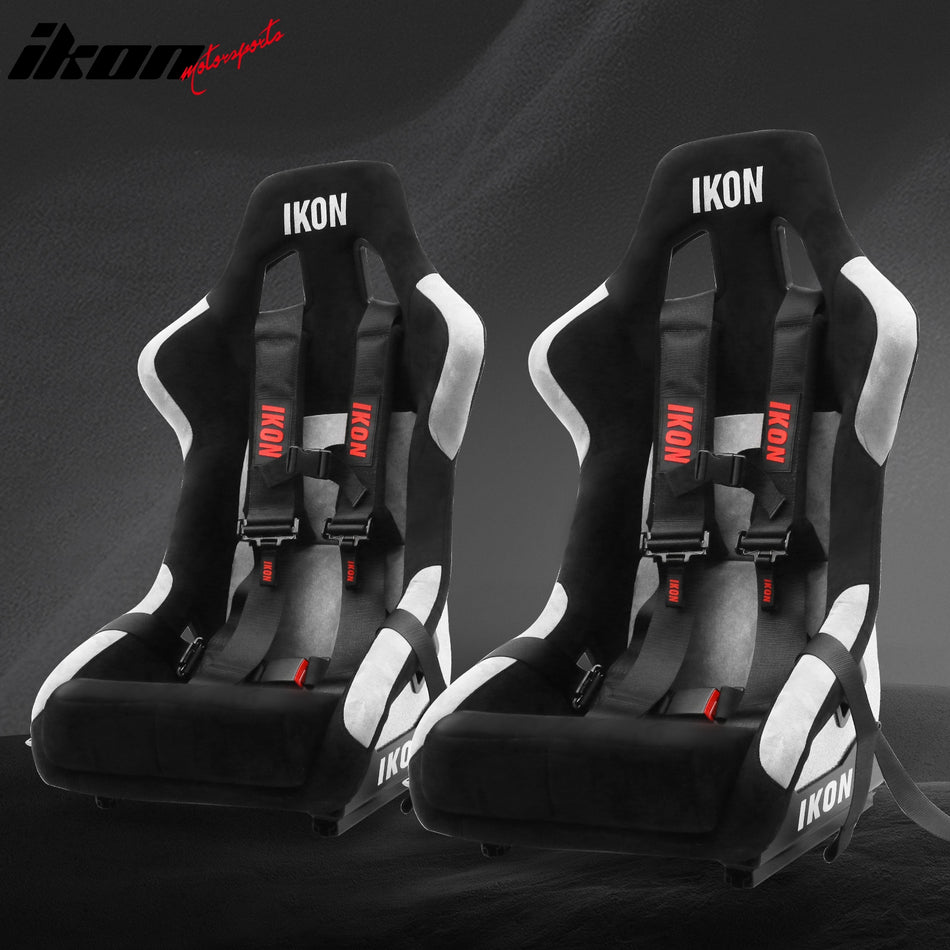 Universal Racing Bucket Seats W/ 4 Point 3" Belt Harness Black