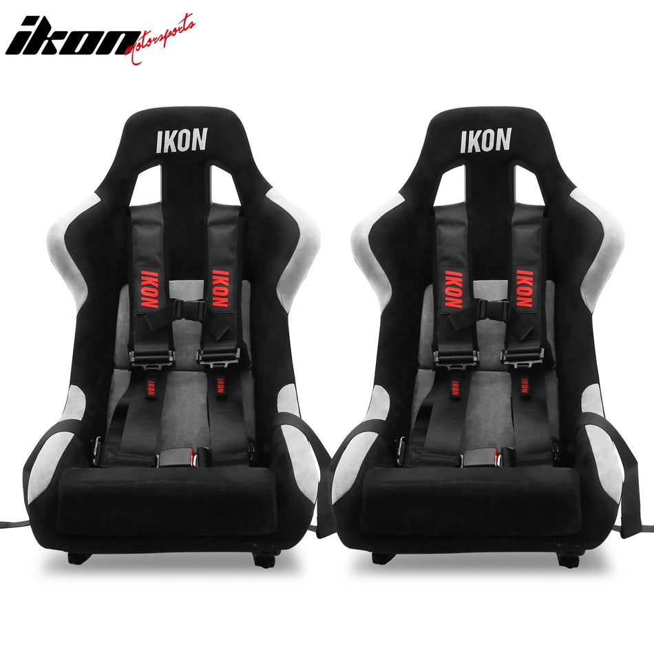 Pair Universal Adjustable Racing Seats w/ Slider 4 Point 3" Belt Harness Black