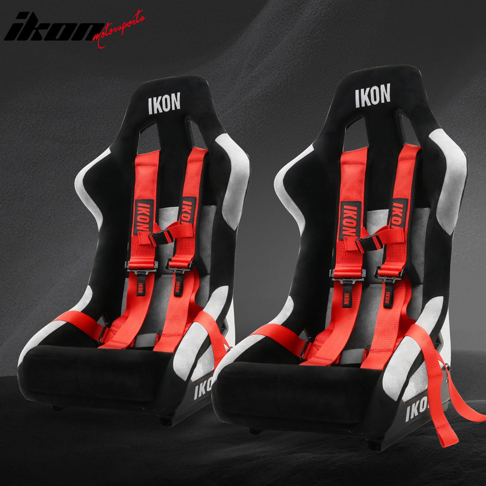Universal Racing Bucket Seats W/ Slider 4 Point 3" Belt Harness Red
