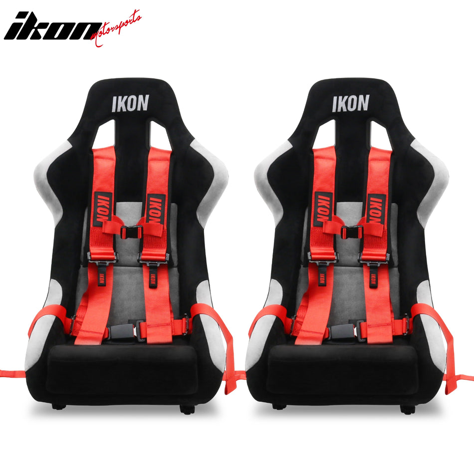 Pair Universal Adjustable Racing Seats w/ Slider 4 Point 3" Belt Harness Red