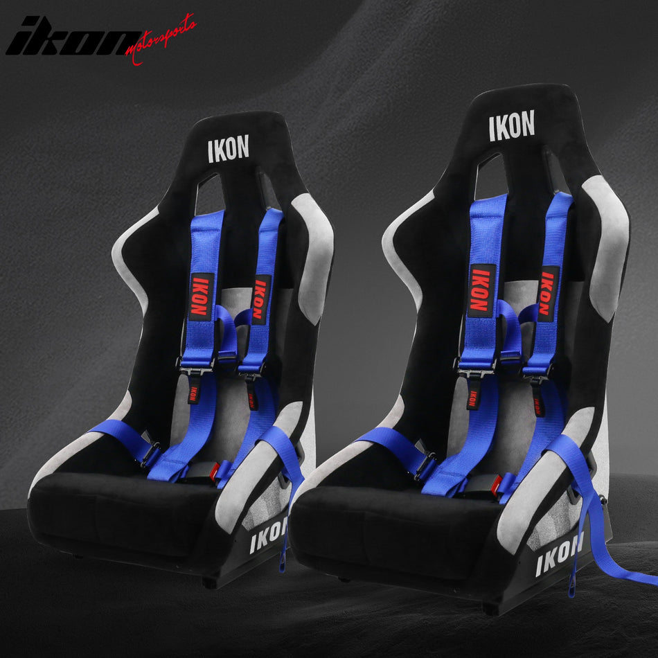 Universal Racing Bucket Seats W/ Slider 4 Point 3" Belt Harness Blue