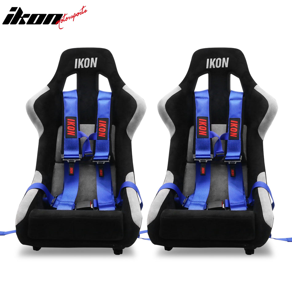 Pair Universal Adjustable Racing Seats w/ Slider 4 Point 3" Belt Harness Blue