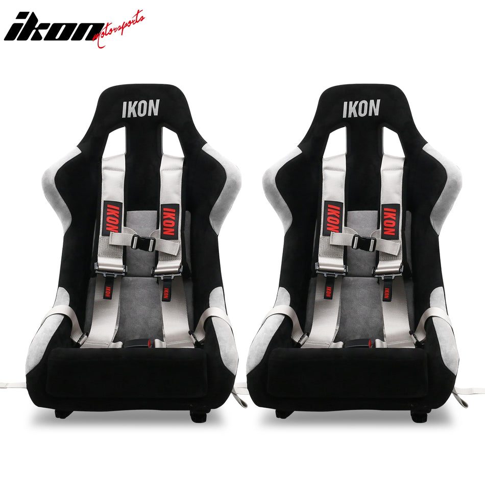 Pair Universal Adjustable Racing Seats w/ Slider 4 Point 3" Belt Harness Gray