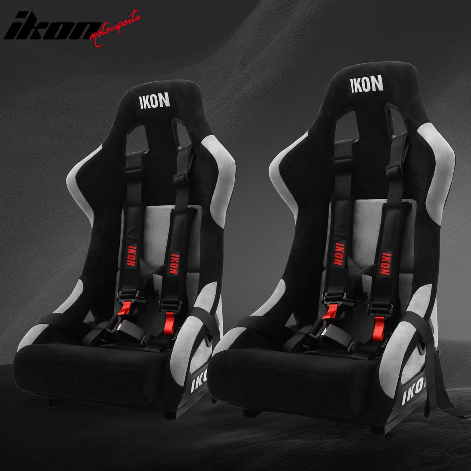 Universal Racing Bucket Seats W/ Slider 4 Point 2" Belt Harness Black