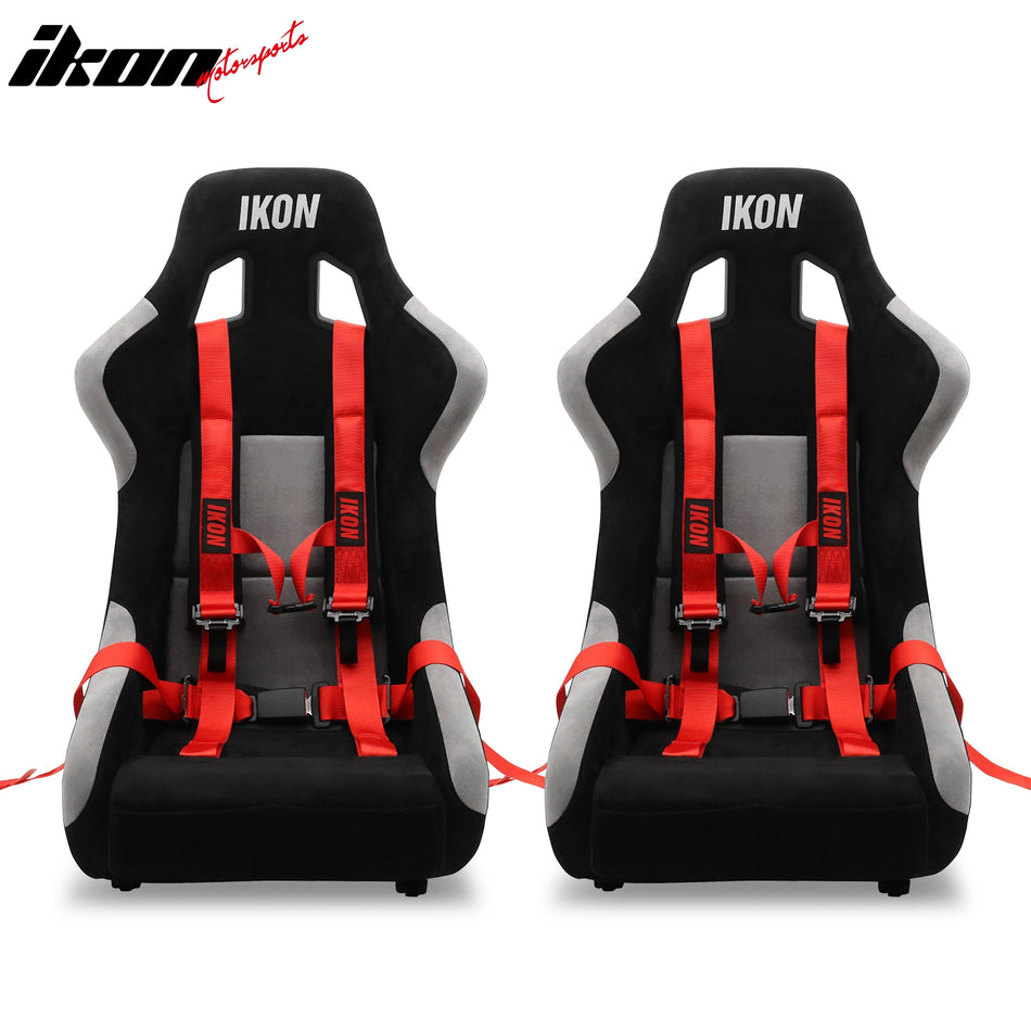 Pair Universal Adjustable Racing Seats w/ Slider 4 Point 2" Belt Harness Red