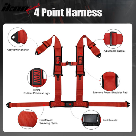 Pair Universal Ergonomic Racing Seats w/ Slider 4 Point 3" Belt Harness Red