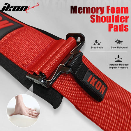Pair Universal Ergonomic Racing Seats w/ Slider 4 Point 3" Belt Harness Red