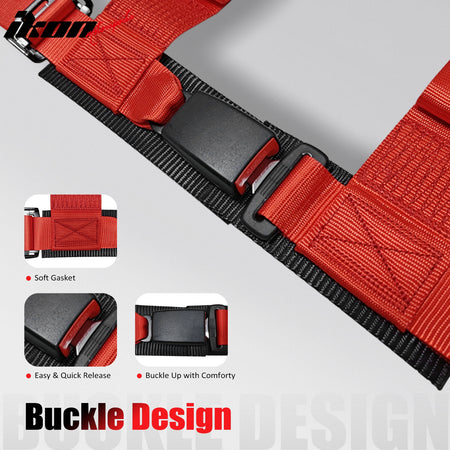 Pair Universal Ergonomic Racing Seats w/ Slider 4 Point 3" Belt Harness Red