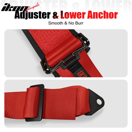 Pair Universal Adjustable Racing Seats w/ Slider 4 Point 3" Belt Harness Red