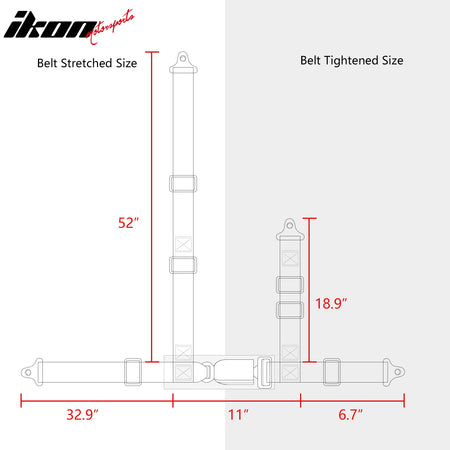 Universal Pair 4 Point Adjustable Racing Seat Belt Harness 2" Strap Buckle Black