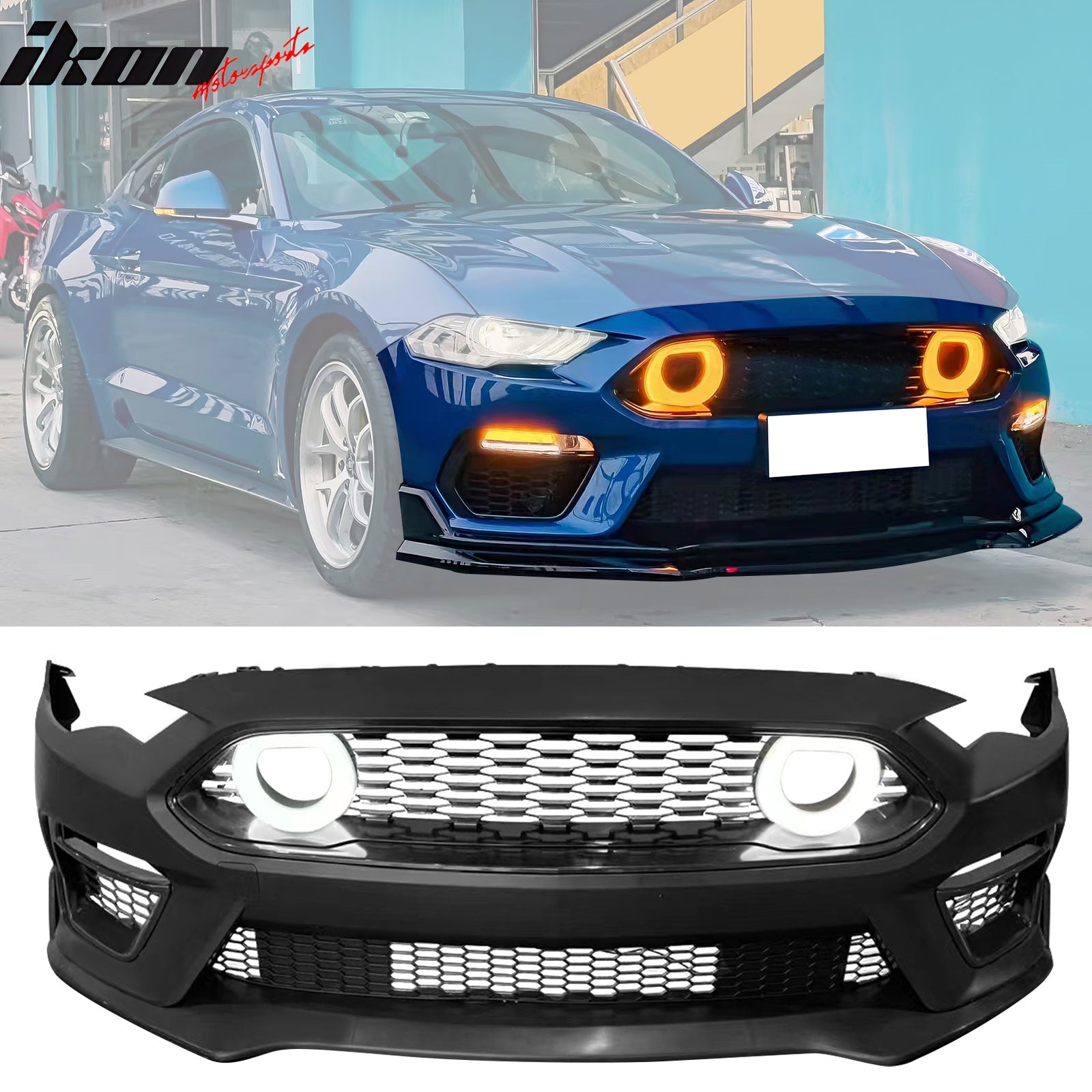 For 18-23 Mustang Mach 1 Front Bumper Cover Conversion LED 2024 Headlight W/ Lip