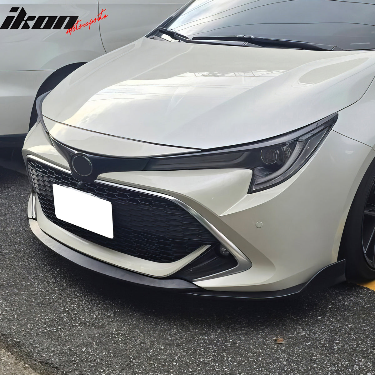 IKON MOTORSPORTS Front Bumper Lip, Compatible with 2019-2021 Toyota Corolla E210 Hatchback 5Dr, Unpainted Black ABS Plastic Air Dam Chin Spoiler Protector Splitter 3PCS
