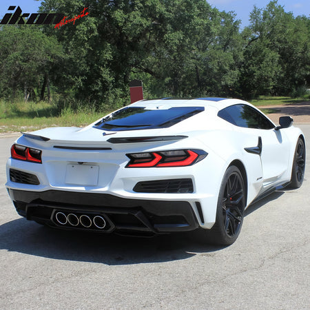Fits 20-25 Chevy Corvette C8 Rear Diffuser Lip + Silver Quad Exhaust Muffler Kit