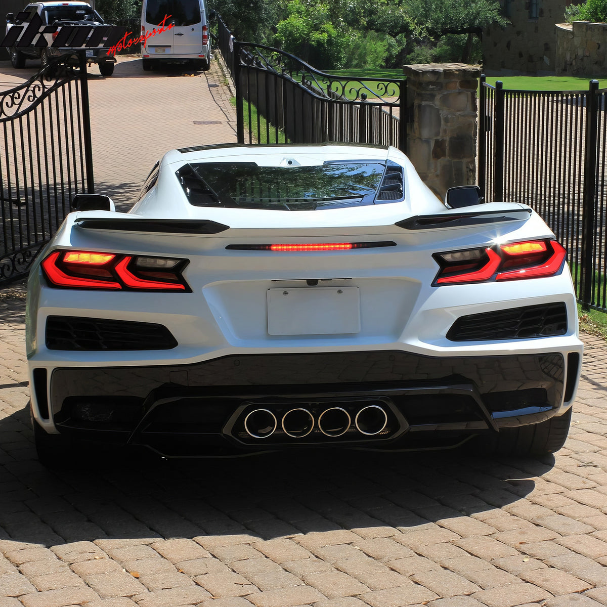 For 20-25 Corvette C8 Rear Bumper Cover + Silver Quad Exhaust Tip Trunk Spoiler