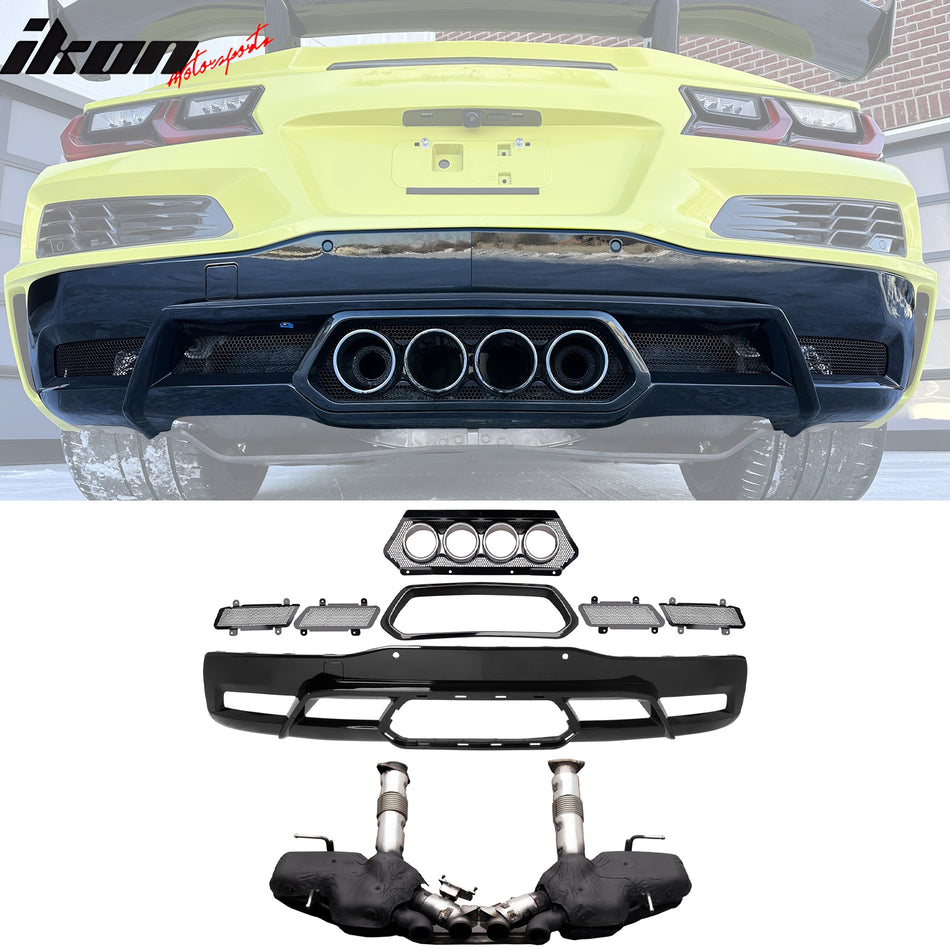 2020-2025 Chevy Corvette C8 Rear Diffuser Lip + Exhaust Muffler Pipe