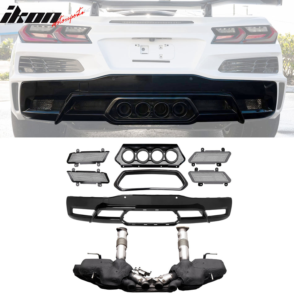 2020-2025 Chevy Corvette C8 Rear Diffuser Lip + Exhaust Muffler Pipe