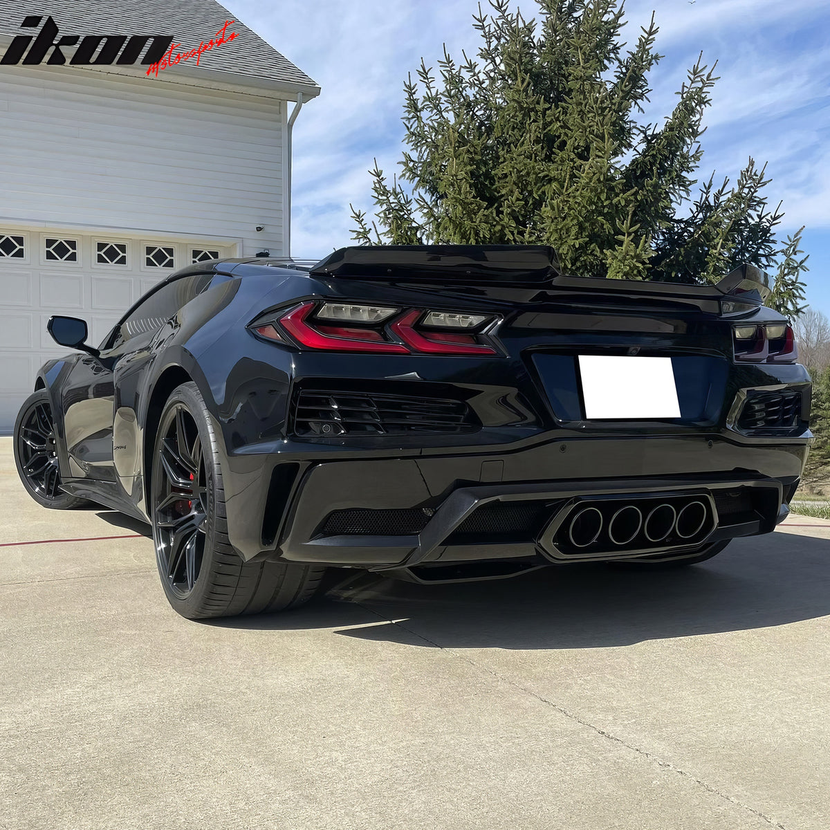 Fits 20-25 Chevy Corvette C8 Rear Diffuser Lip + Black Quad Exhaust Muffler Kit