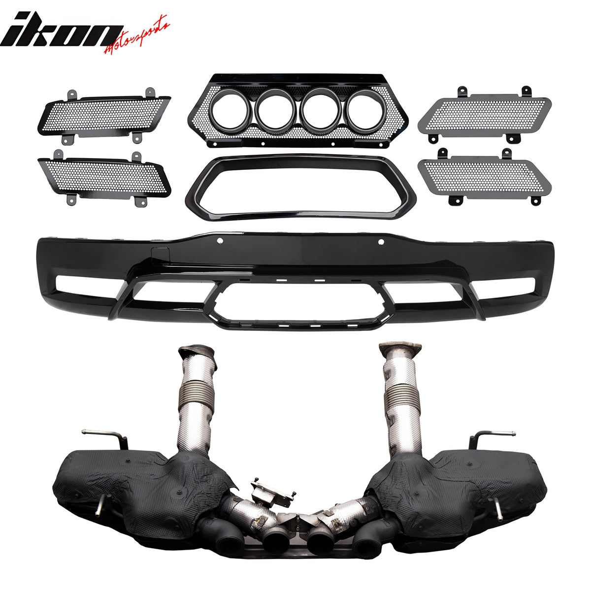 Fits 20-25 Chevy Corvette C8 Rear Diffuser Lip + Black Quad Exhaust Muffler Kit