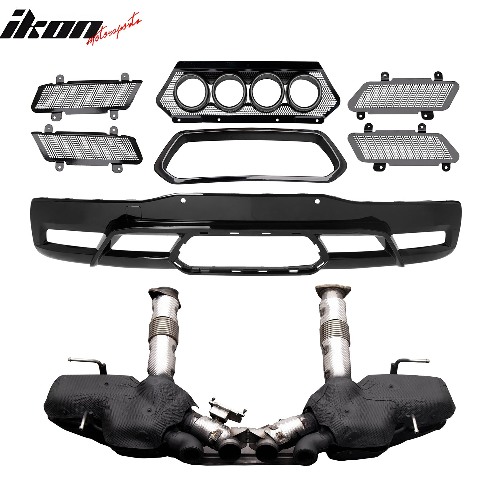 Fits 20-25 Chevy Corvette C8 Rear Diffuser Lip + Black Quad Exhaust Muffler Kit