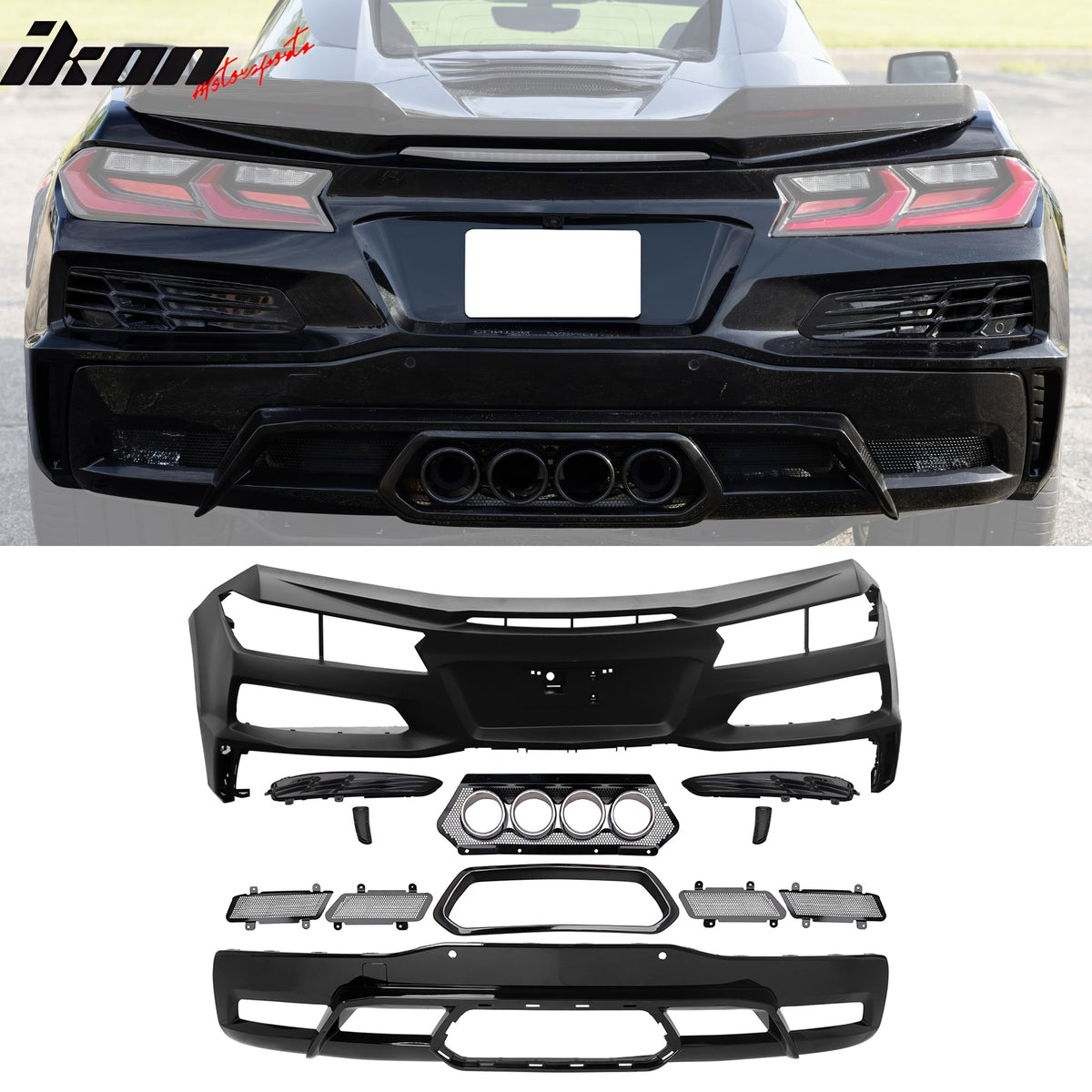 Fits 20-25 Corvette Front Rear Bumper Silver Quad Exhaust Muffler Trunk Spoiler