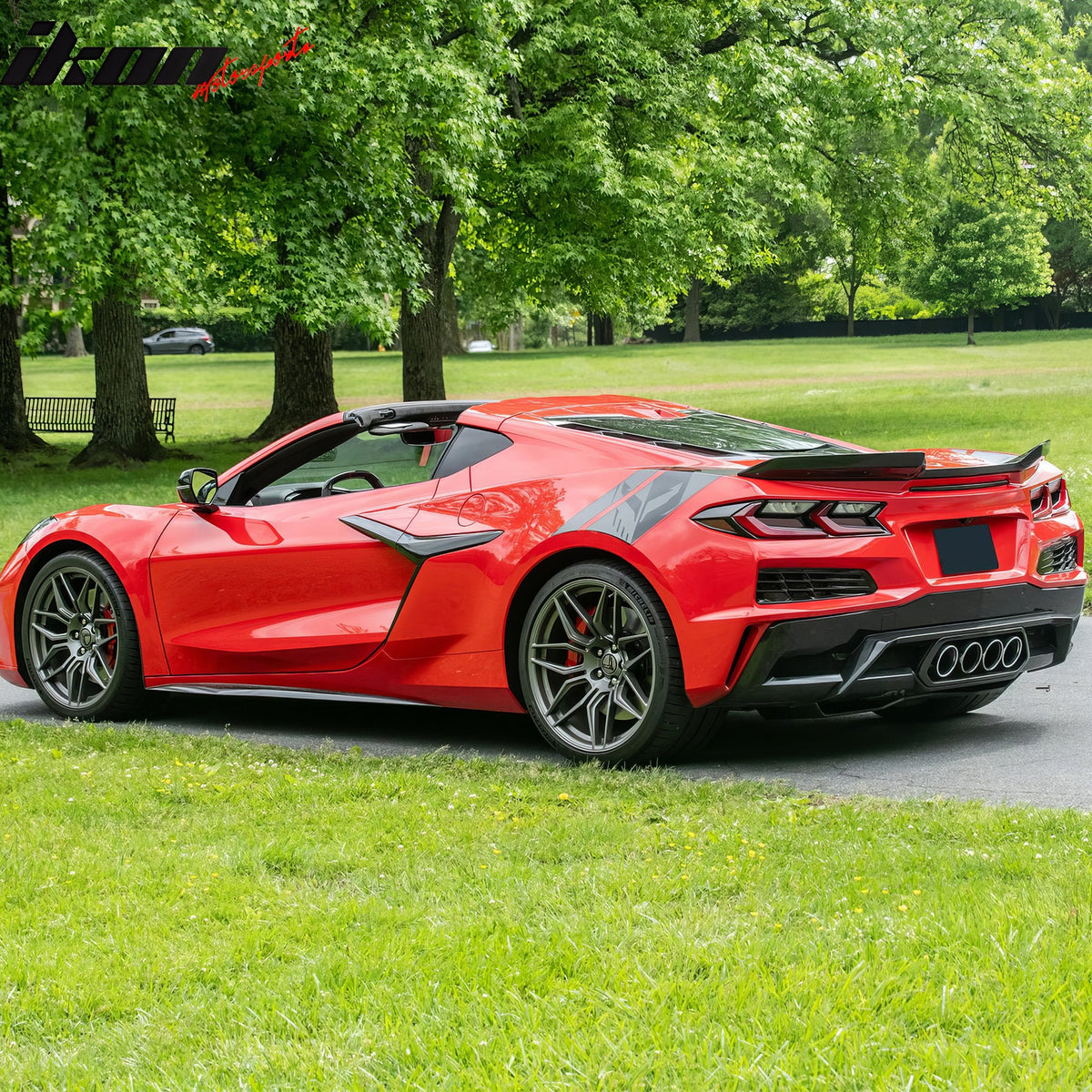 For 20-25 Chevy Corvette C8 Rear Bumper Cover + Silver Quad Exhaust Tip + Grille